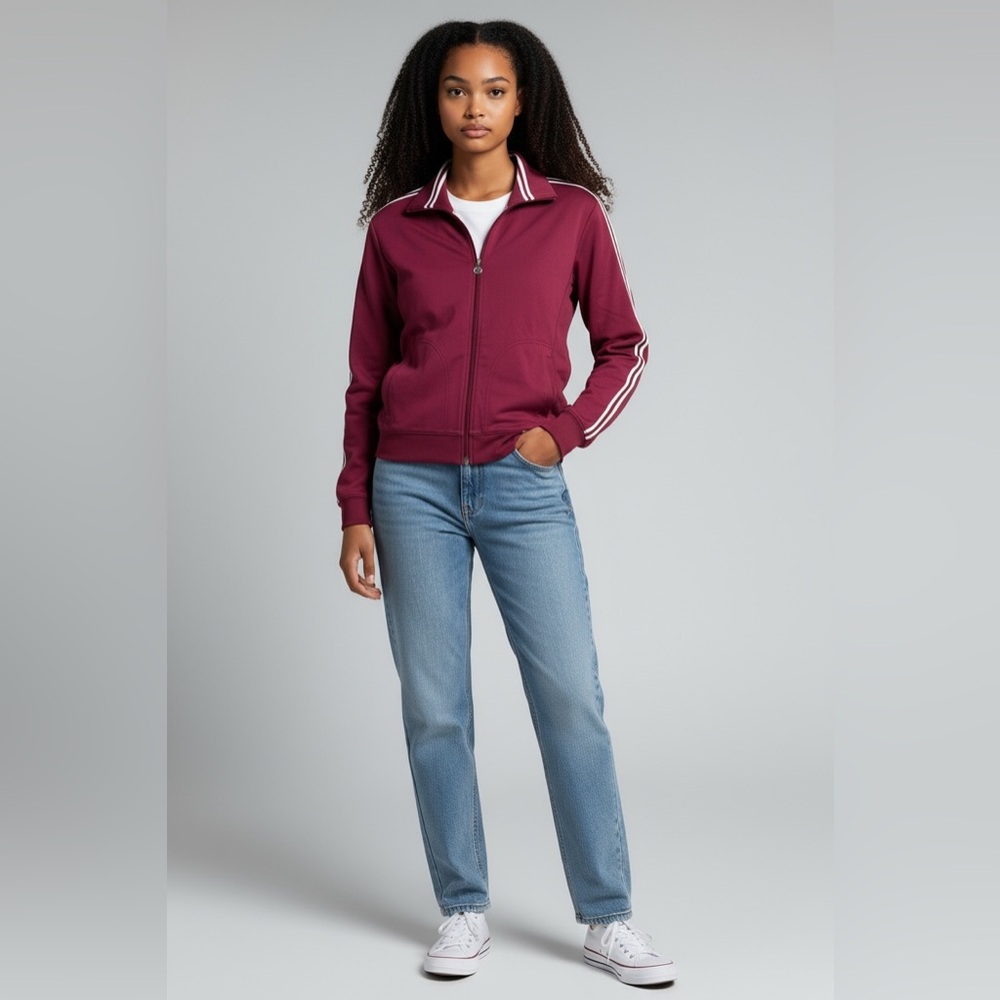 Y2K style New York Laundry maroon Side Stripe track Full Zip Women’s jacket